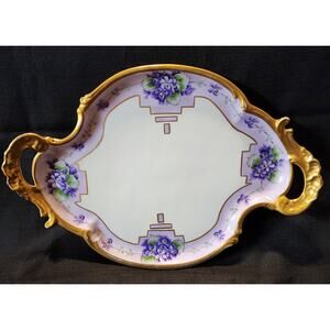 Rare Vintage T&V Limoges Hand Painted Violet Dresser/Vanity Tray